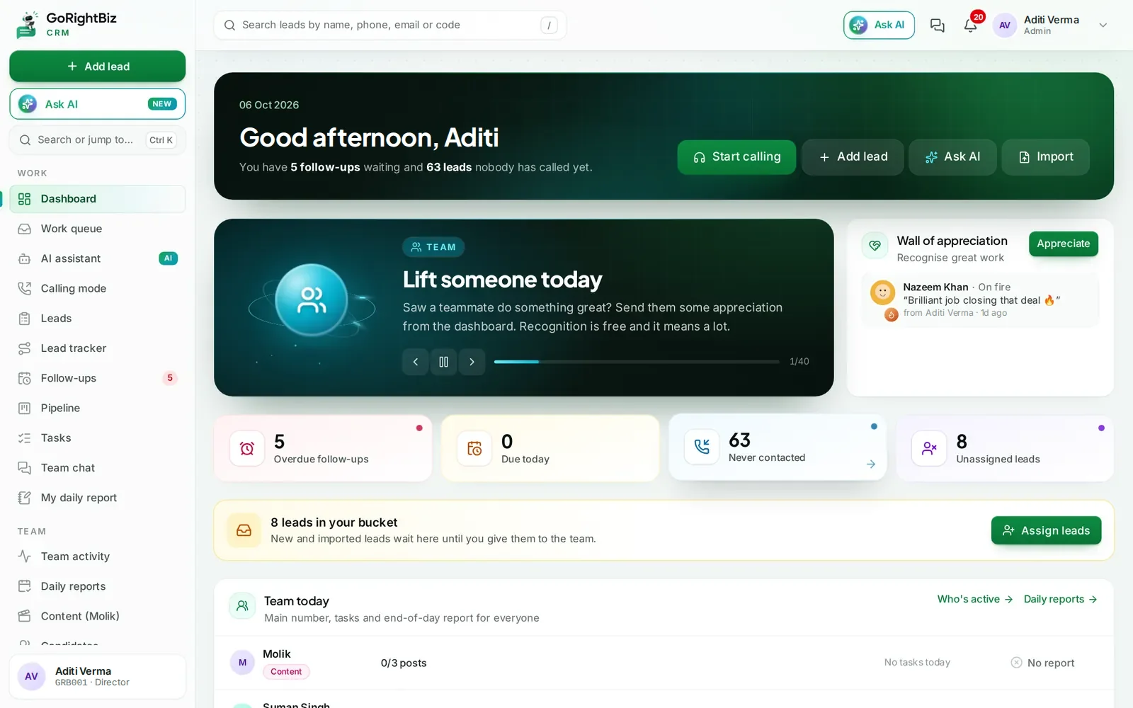 GoRightBiz AI CRM dashboard